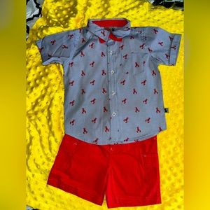 Button down cargo shorts toddler set  with lobster designs